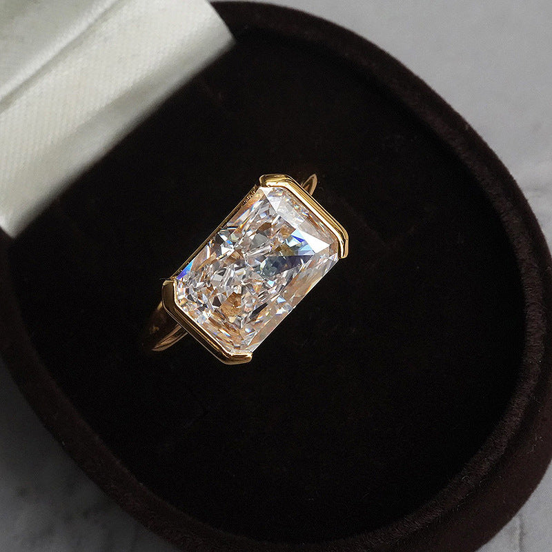 S925 Silver Plated Inlaid 7 11mm Rectangular Ice Flower Cut Ring