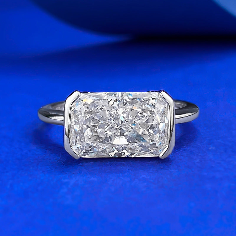 S925 Silver Plated Inlaid 7 11mm Rectangular Ice Flower Cut Ring