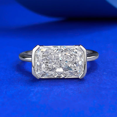 S925 Silver Plated Inlaid 7 11mm Rectangular Ice Flower Cut Ring