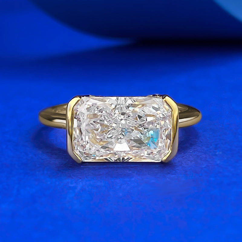 S925 Silver Plated Inlaid 7 11mm Rectangular Ice Flower Cut Ring