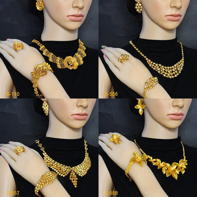 Women's Jewelry Suit Necklace Earring Ring Bracelet Four-piece Set