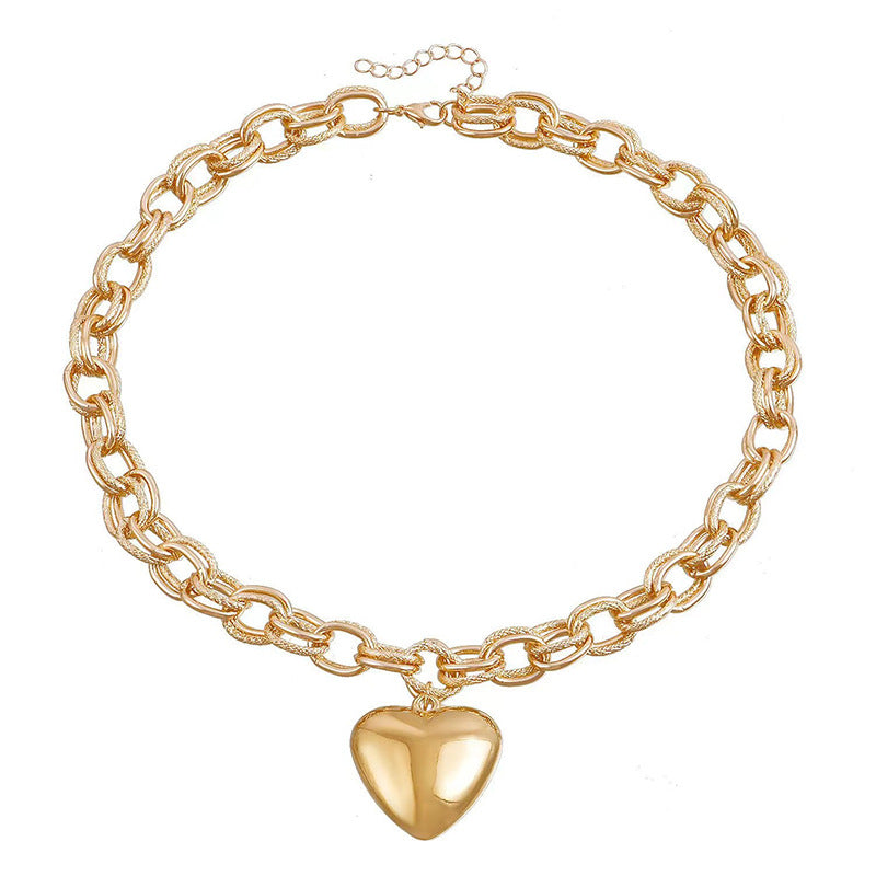 Hollow Thick O-shaped Chain Love Pendant Necklace