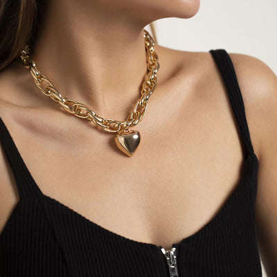 Hollow Thick O-shaped Chain Love Pendant Necklace