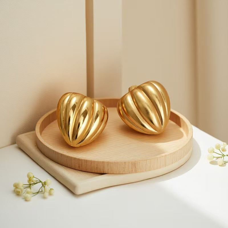 European And American Geometric Irregular Striped Stud Earrings Niche Design