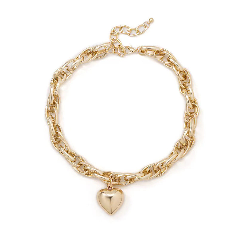 Hollow Thick O-shaped Chain Love Pendant Necklace