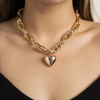 Hollow Thick O-shaped Chain Love Pendant Necklace