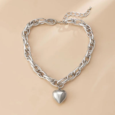 Hollow Thick O-shaped Chain Love Pendant Necklace